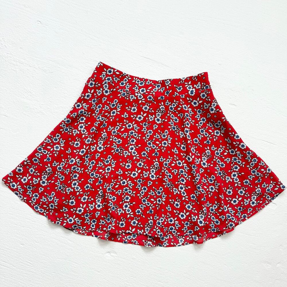 Socialite Red Floral Mini Skirt A-Line Flowy, Size Small